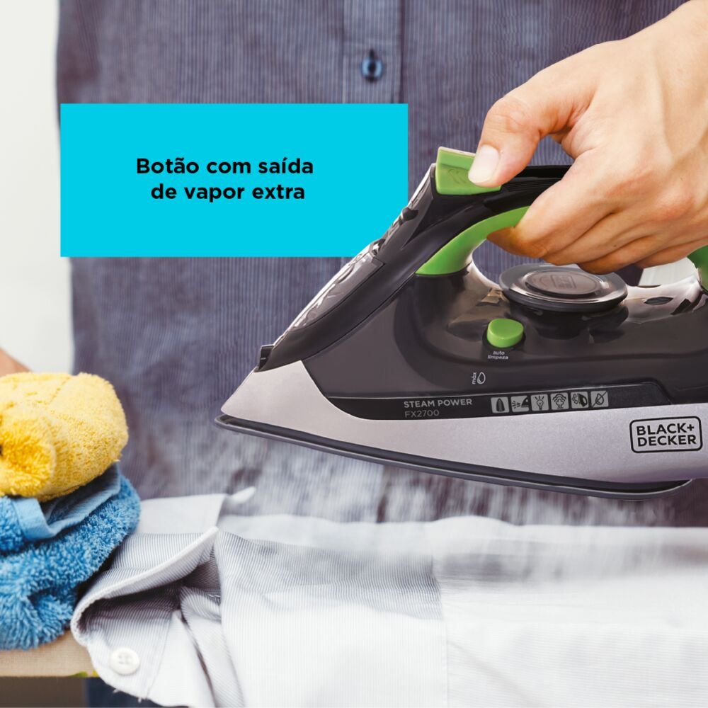 Ferro a Vapor e Seco Base Antiaderente Ceramic Gliss Antigotejamento Spray Vapor Extra e Vertical Black+Decker FX2700BR 127V