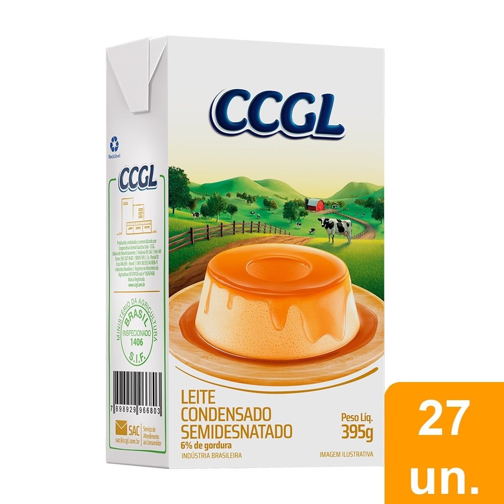 Leite Condensado CCGL Semidesnatado Tetra Pack 395g - Embalagem com 27 Unidades