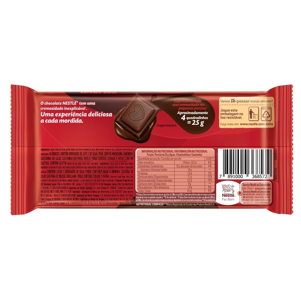 Chocolate Nestlé Classic Meio Amargo Tablete 80g - Embalagem com 16 Unidades