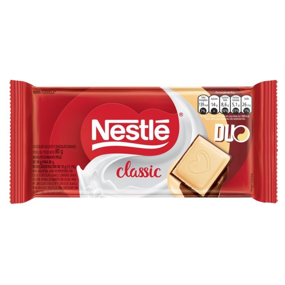 Chocolate Nestlé Classic Duo Tablete 80g - Embalagem com 16 Unidades