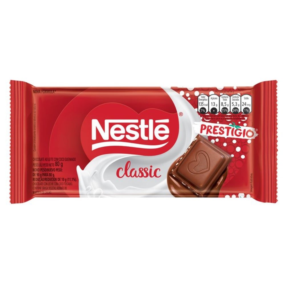 Chocolate Nestlé Classic Prestígio Tablete 80g - Embalagem com 16 Unidades