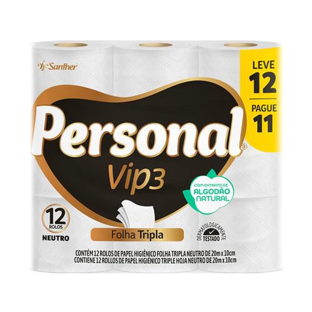 Papel Higienico Personal Vip Folha Tripla Leve 12 Pague 11 20M