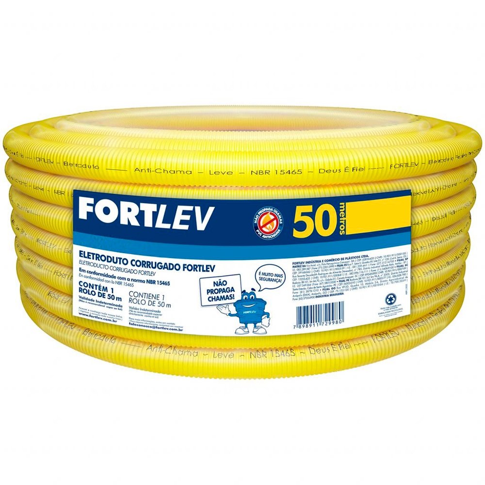 Eletroduto Fortlev PVC Flexível - Corrugado 25mmx50m Amarelo