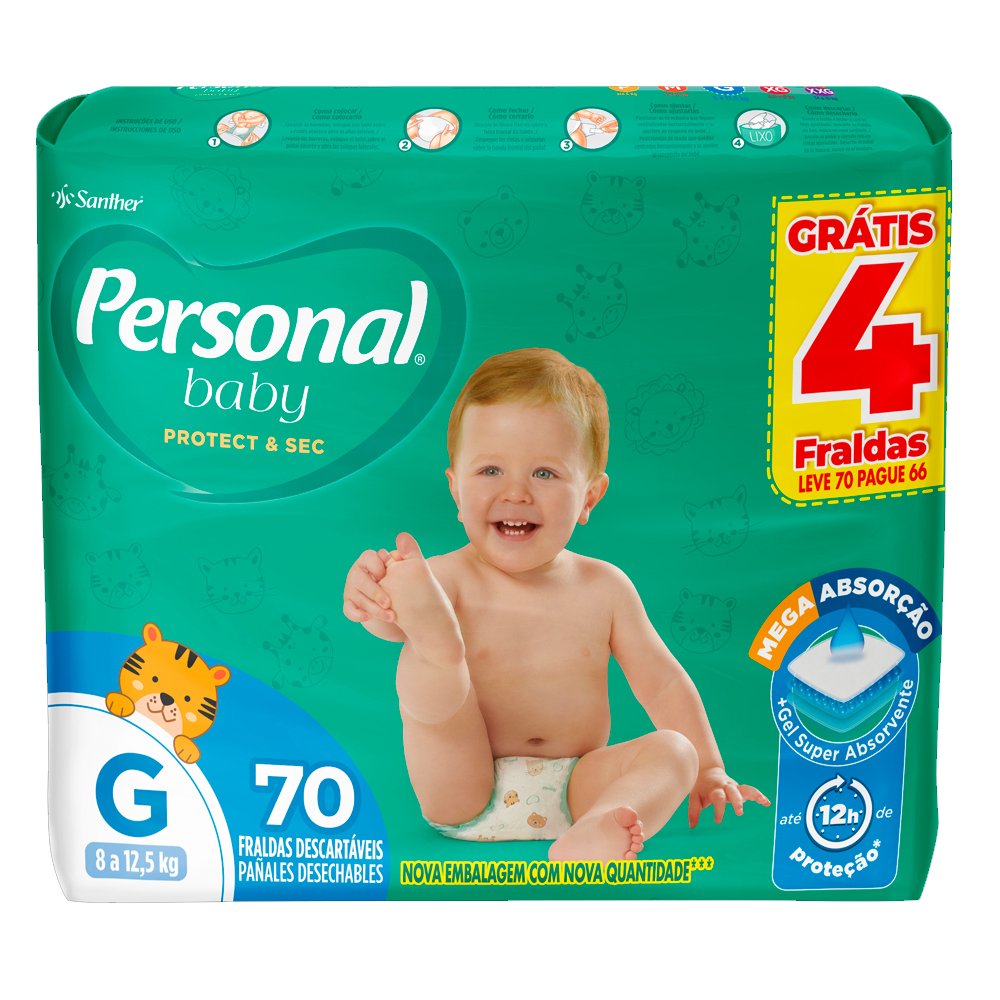 Fralda Personal Baby Protect&sec Giga Tamanho G Leve 70 Pague 66 Unidades