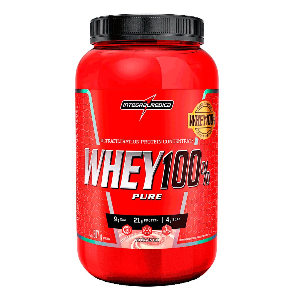 Whey 100% Pure Integralmedica Morango Pote 900G