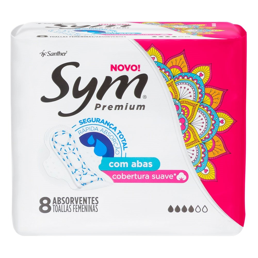 Absorvente Sym Premium Suave com Abas - Embalagem c/ 8 Unidades