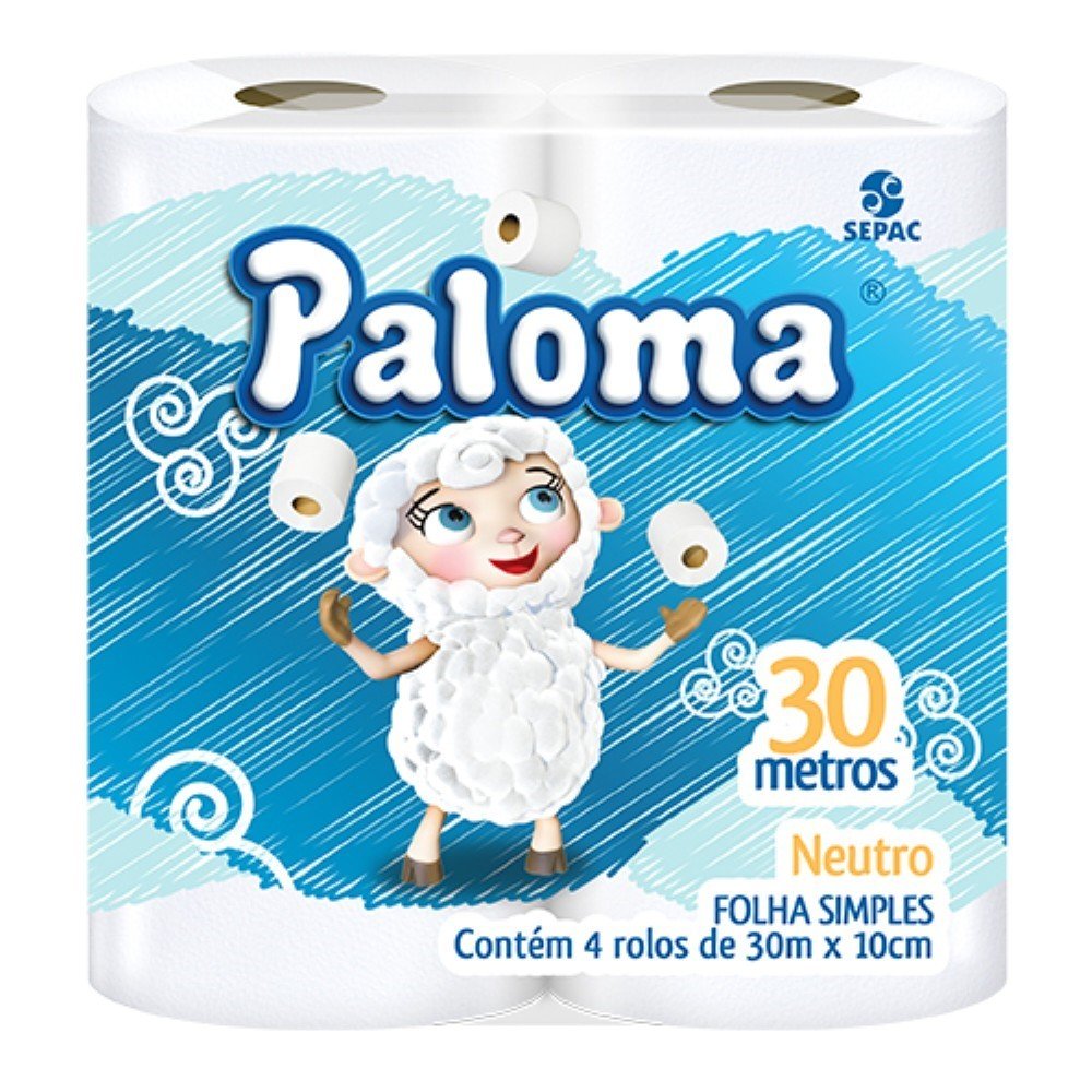 Papel Higienico Folha Simples Paloma Neutro com 30m 16x4un