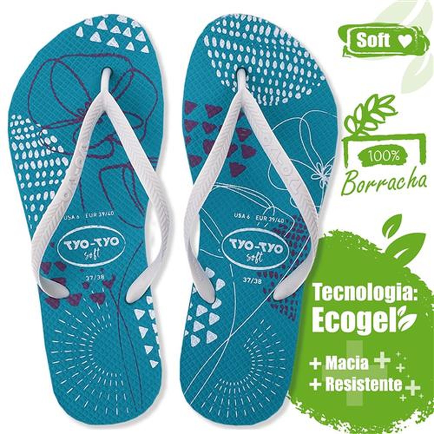 Sandália Tyo-Tyo Soft Adulto Azul Turquesa 35/36