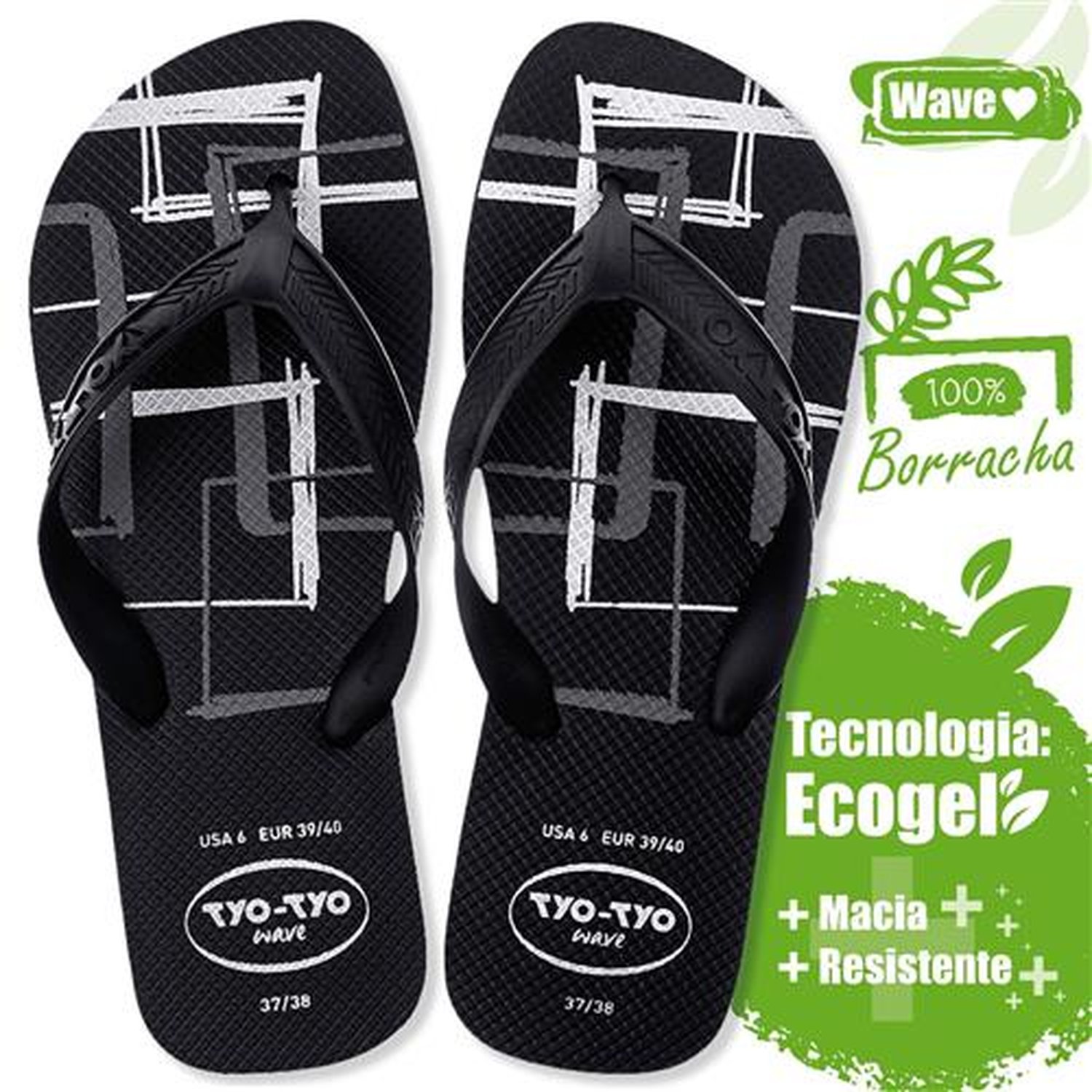 Sandália Tyo-Tyo Wave Adulto Preto 39/40