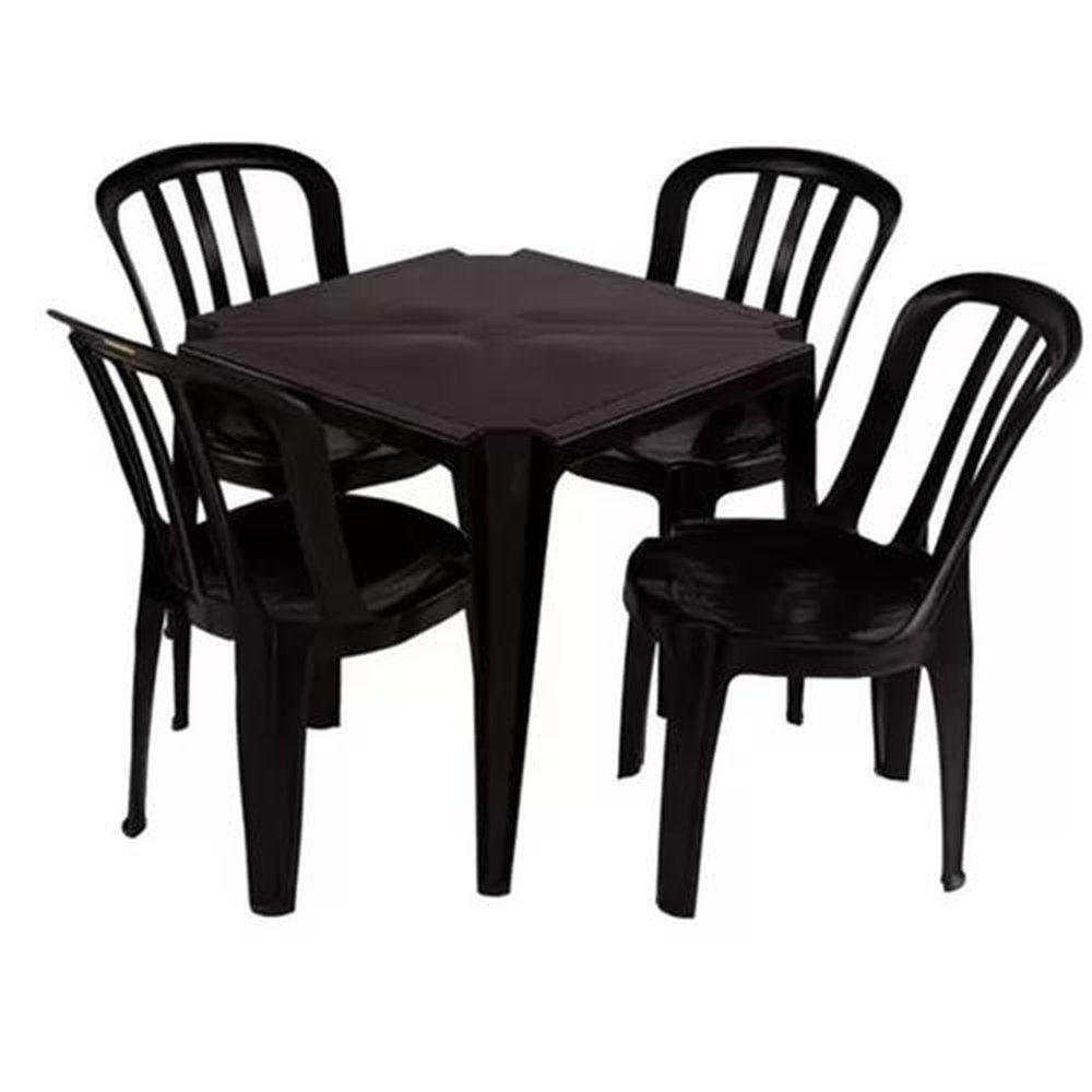 Mesa Monobloco Quadrada 0,72cm x 0,70cm x 0,70cm e 04 Cadeiras Modelo Bistrô 0,86cm x 0,39cm x 0,40cm Capacidade 182 kg Preto
