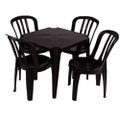 Mesa Monobloco Quadrada 0,72cm x 0,70cm x 0,70cm e 04 Cadeiras Modelo Bistrô 0,86cm x 0,39cm x 0,40cm Capacidade 182 kg Preto