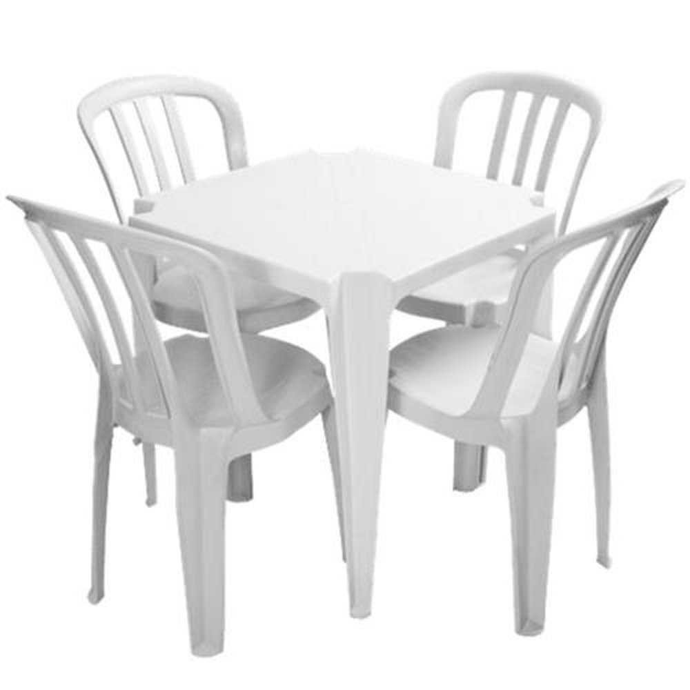 Mesa Monobloco Quadrada 0,72cm X 0,70cm X 0,70cm e 04 Cadeiras Modelo Bistrô 0,86cm X 0,39cm X 0,40cm Capacidade 182 kg Branco