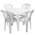 Mesa Monobloco Quadrada 0,72cm X 0,70cm X 0,70cm e 04 Cadeiras Modelo Bistrô 0,86cm X 0,39cm X 0,40cm Capacidade 182 kg Branco