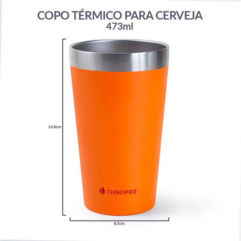 Copo Térmico para Cerveja 473ml Laranja Termopro
