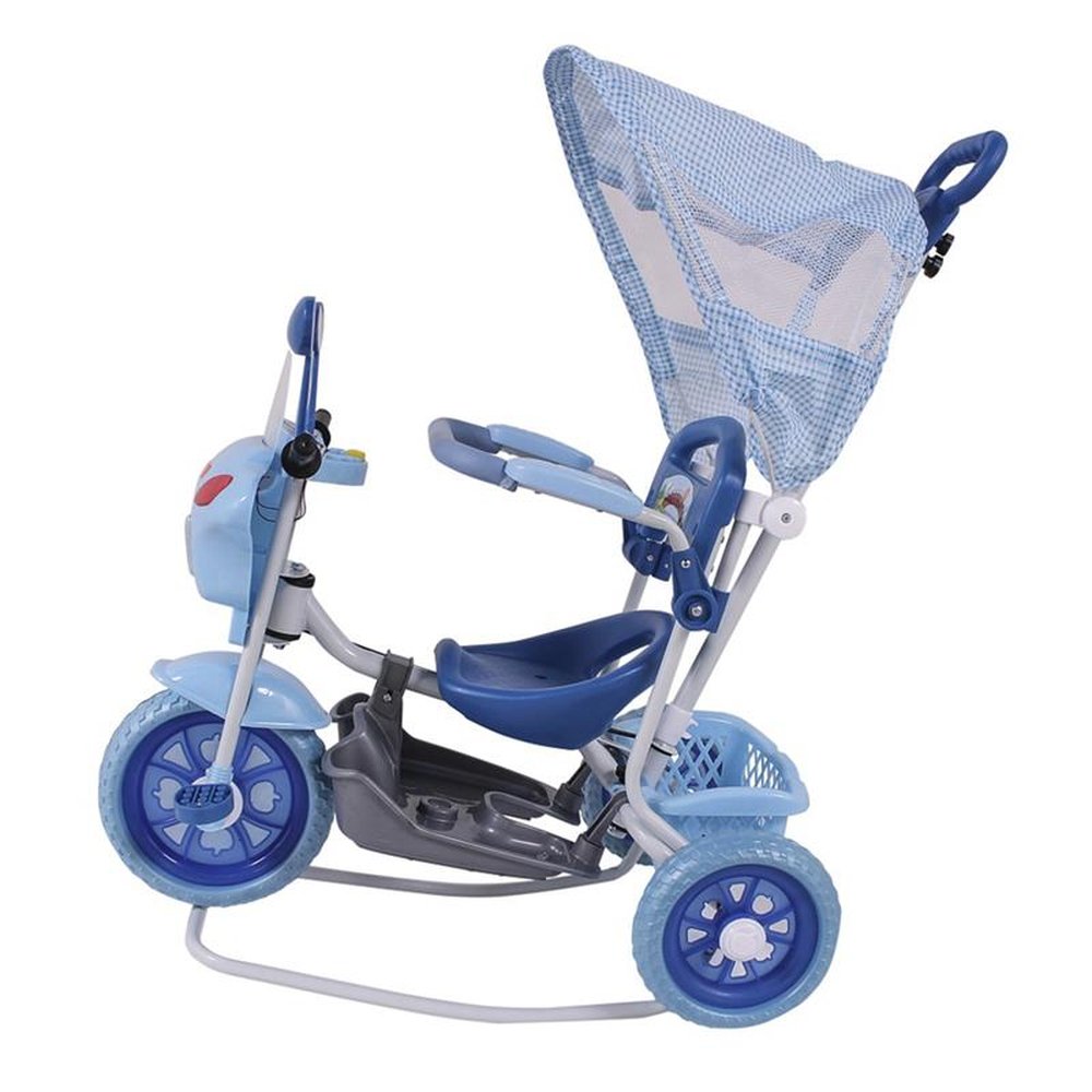 Triciclo Motinha com Capota Azul 2 Em 1 - Passeio e Pedal Bel