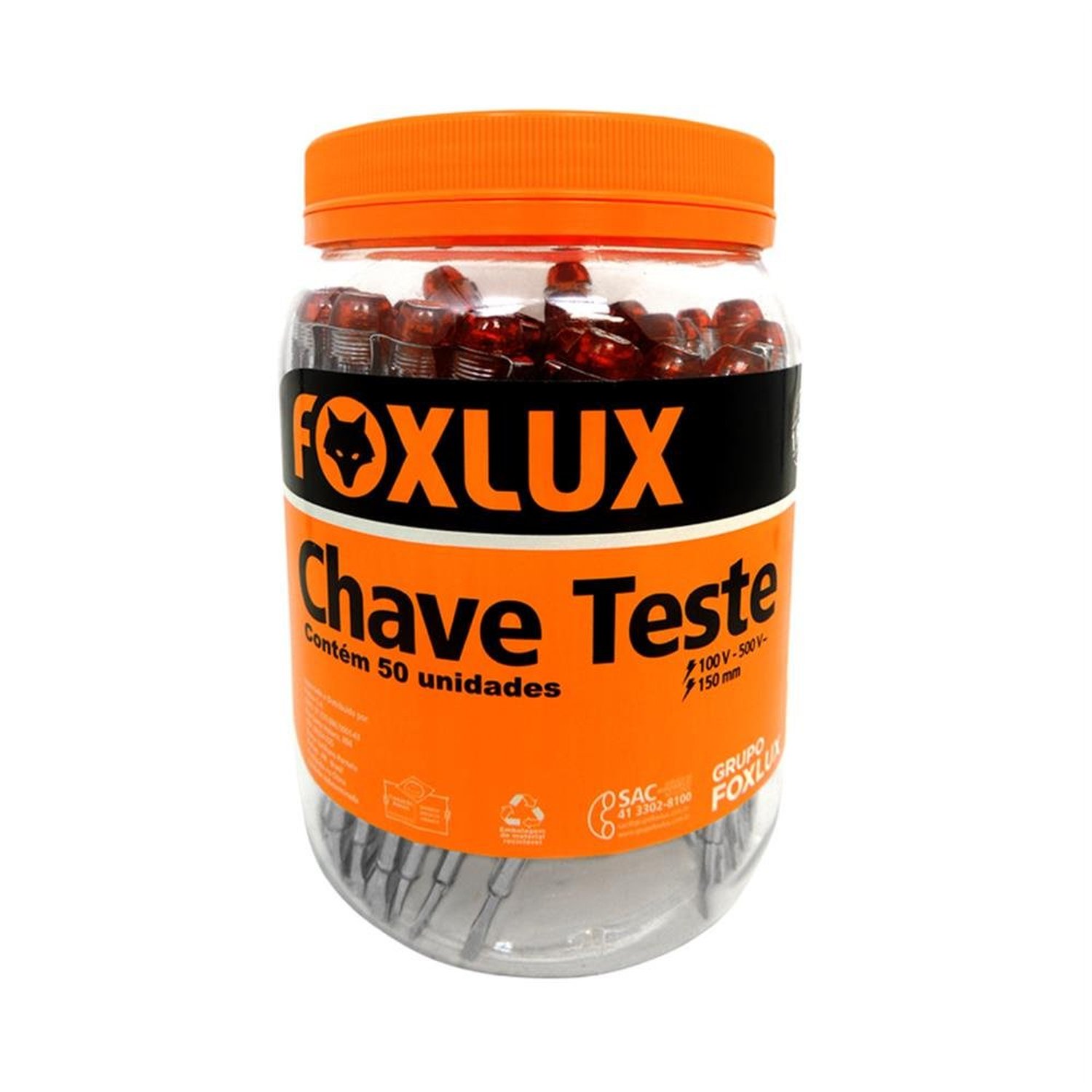 Chave Teste Digital Foxlux 03.08 100 A 500V Com 50 Unidades Para Uso Profissional
