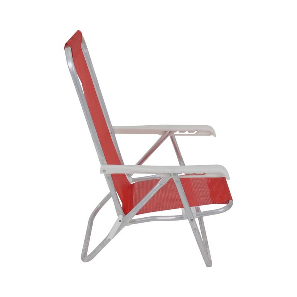 Cadeira Lazy Reclinável 4 Posições em Aluminio Vermelha Bel