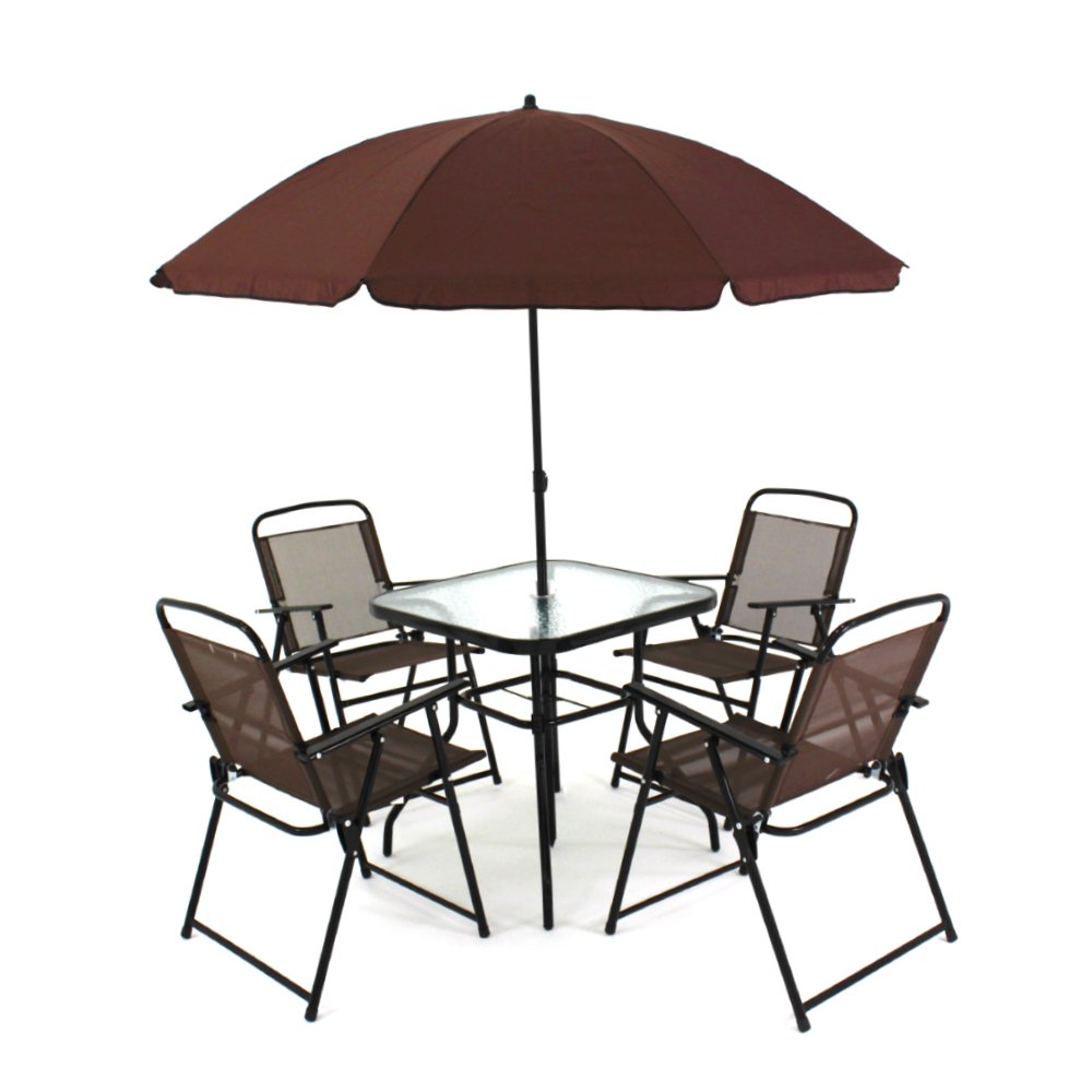 Conjunto para Jardim Miami com 4 Cadeiras, Mesa e Guarda-sol Marrom Bel