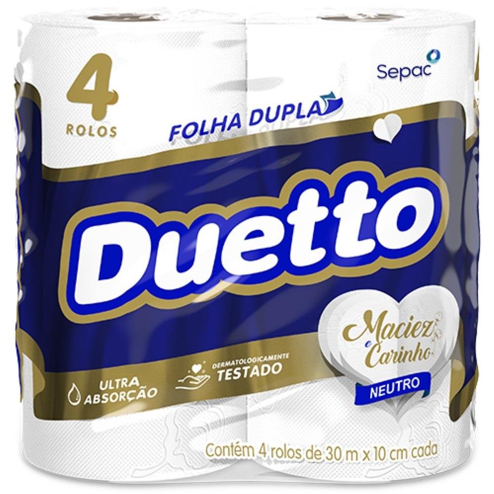 Papel Higienico Folha Dupla Duetto Neutro Com 30M - Fardo com 16x4 unidades