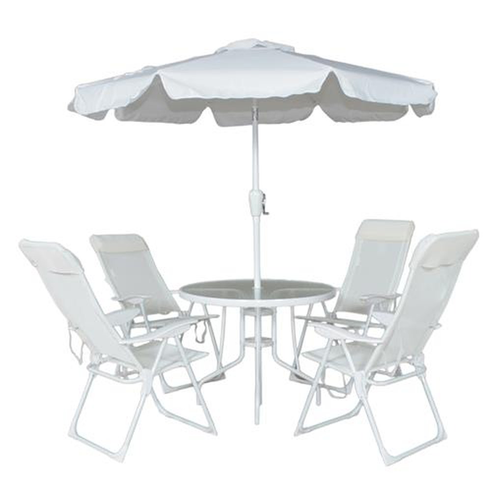 Conjunto para Jardim Mônaco com 4 Cadeiras, Mesa e Guarda-sol Branco Bel