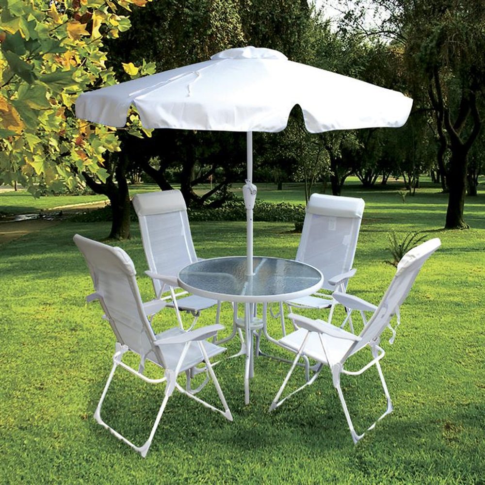 Conjunto para Jardim Mônaco com 4 Cadeiras, Mesa e Guarda-sol Branco Bel