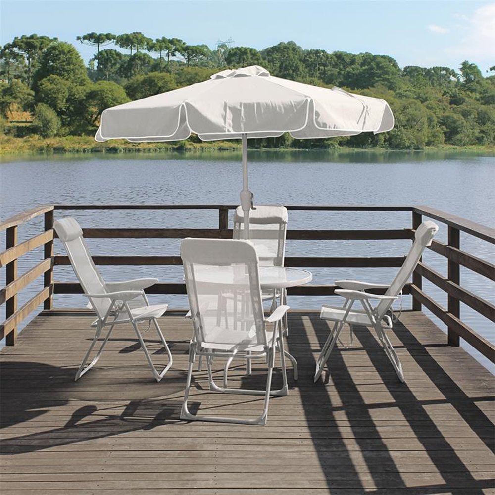 Conjunto para Jardim Mônaco com 4 Cadeiras, Mesa e Guarda-sol Branco Bel