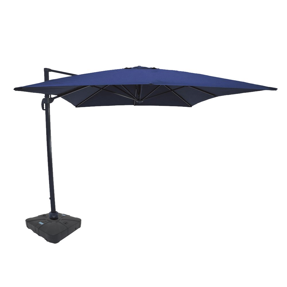 Ombrelone Suspenso Ravello 3,00m x 4,00m Azul + Base com Rodas 100 Litros Preta Bel