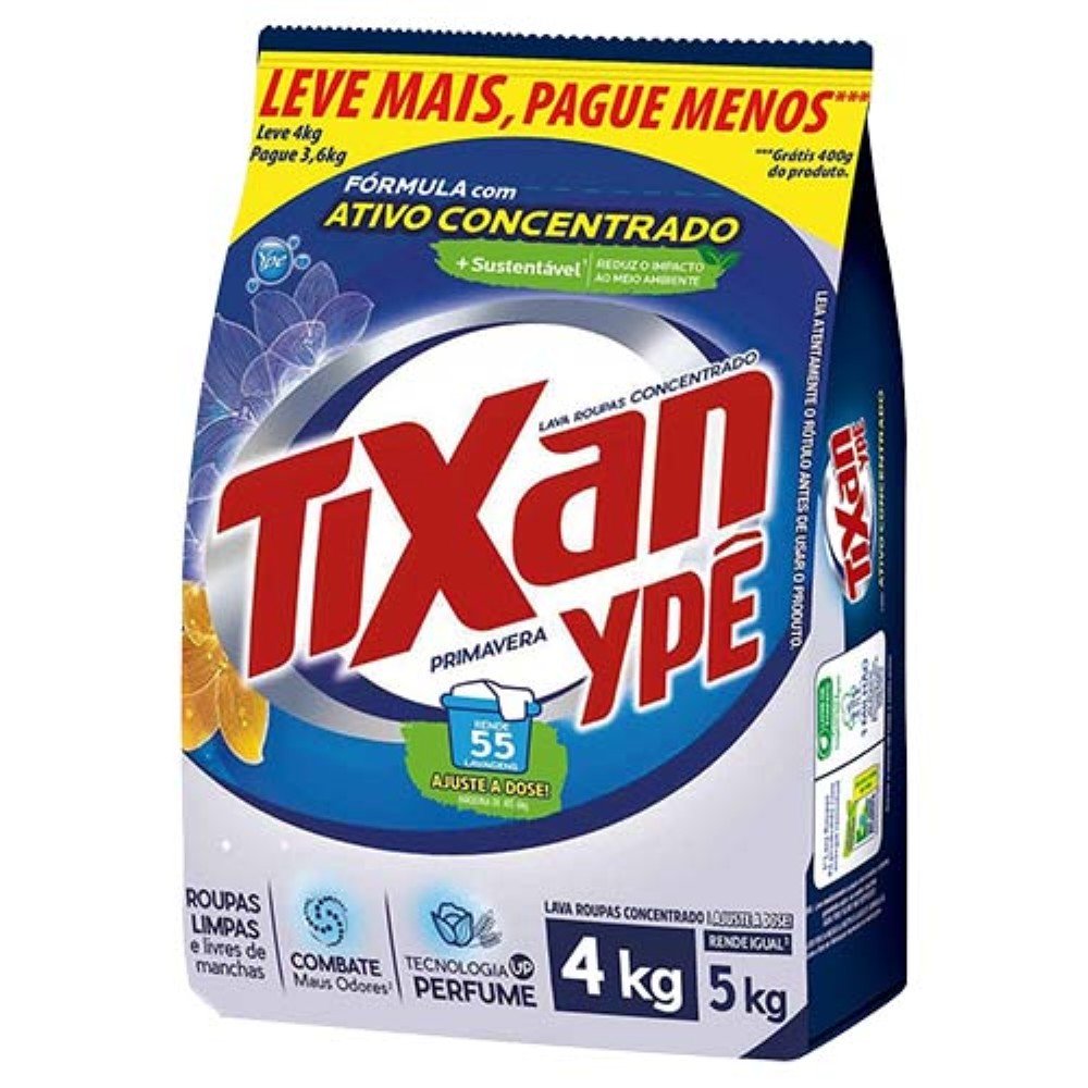 Sabao Em Po Tixan Ype Leve 4kg Pague 3,6kg Primavera