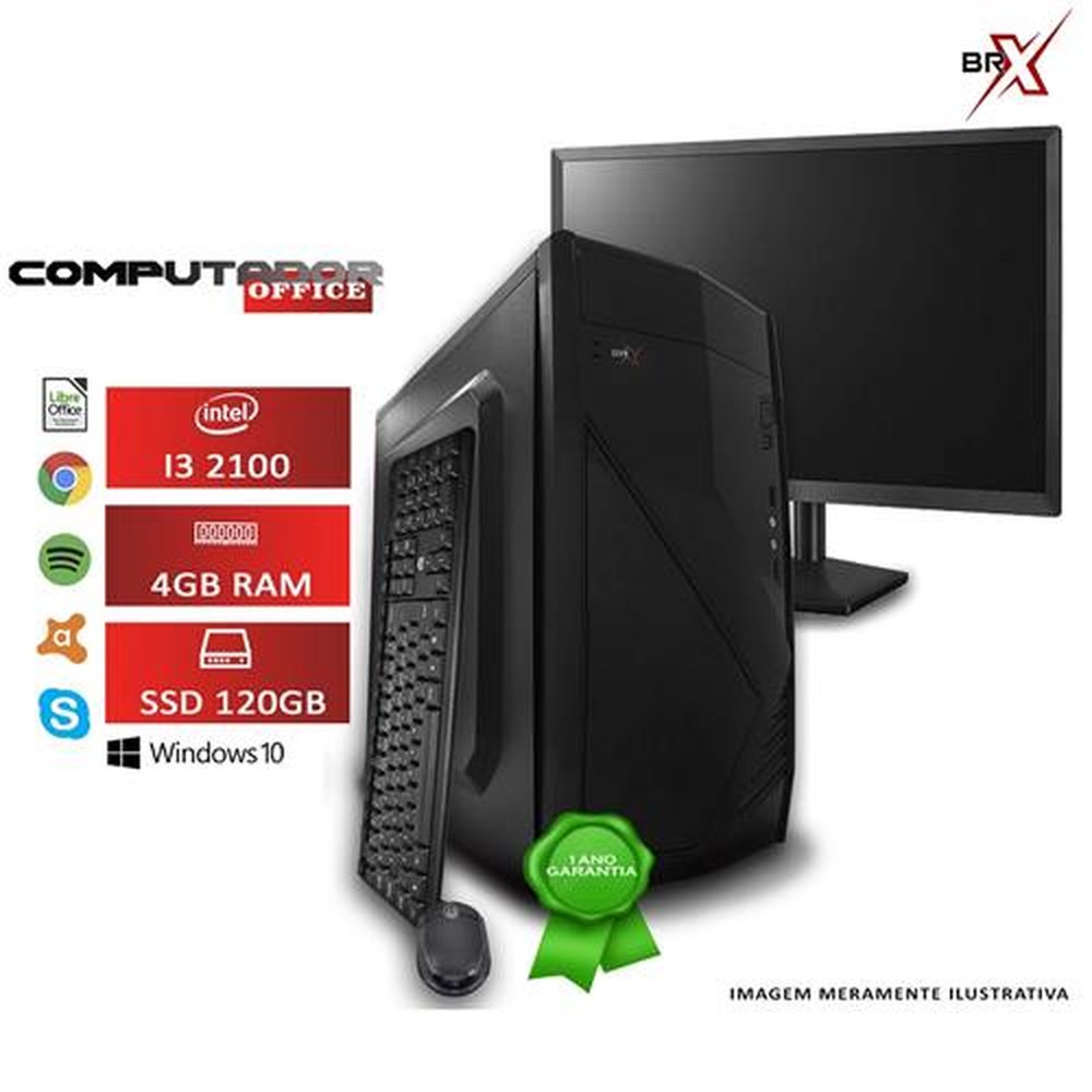 Computador Desktop BRX + Monitor LCD 18.5¿ Intel Core i3 4GB SSD 120GB Windows 10 Pro + Teclado e Mouse