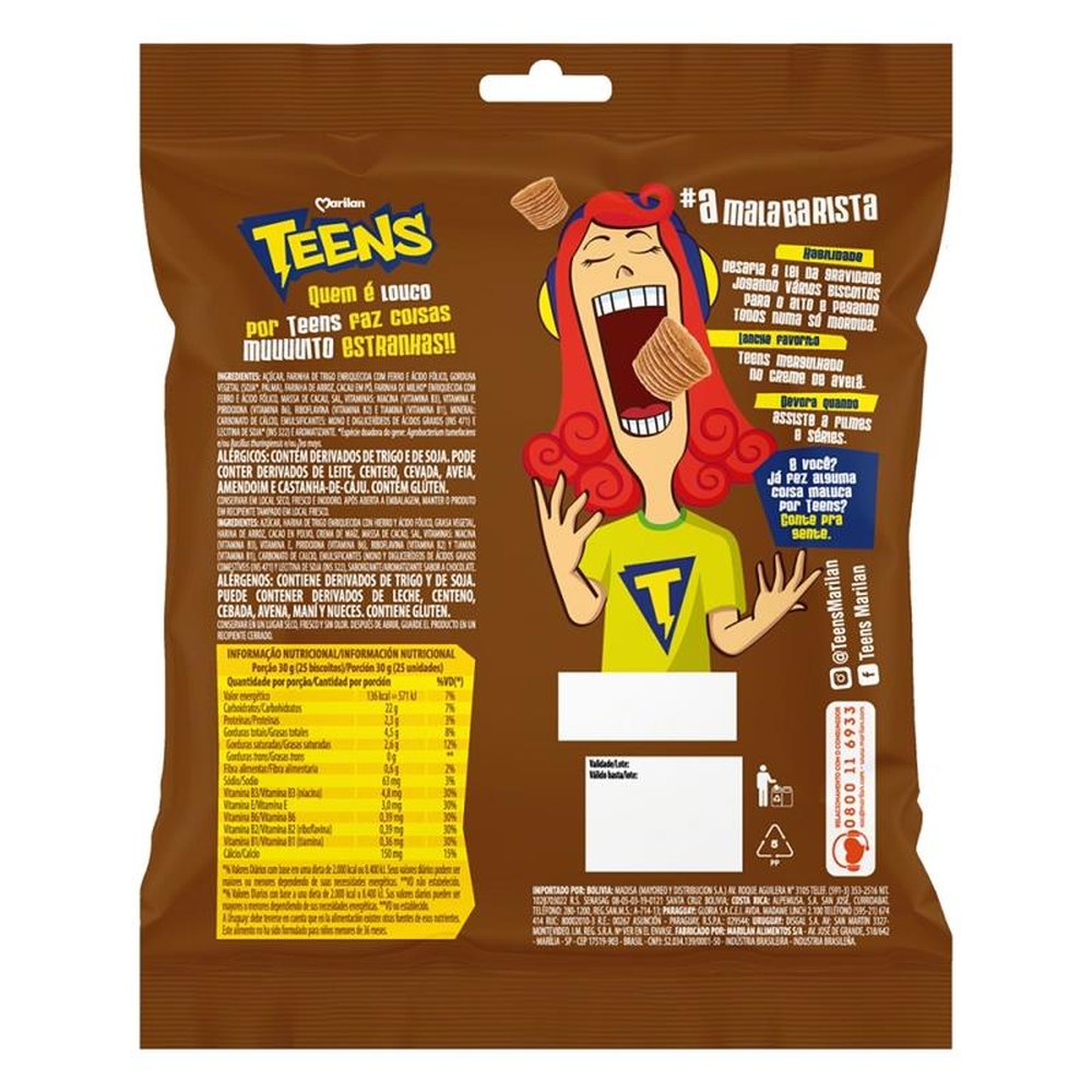 Biscoito Teens Snack Chocolate 80g (caixa com 64 unidades)