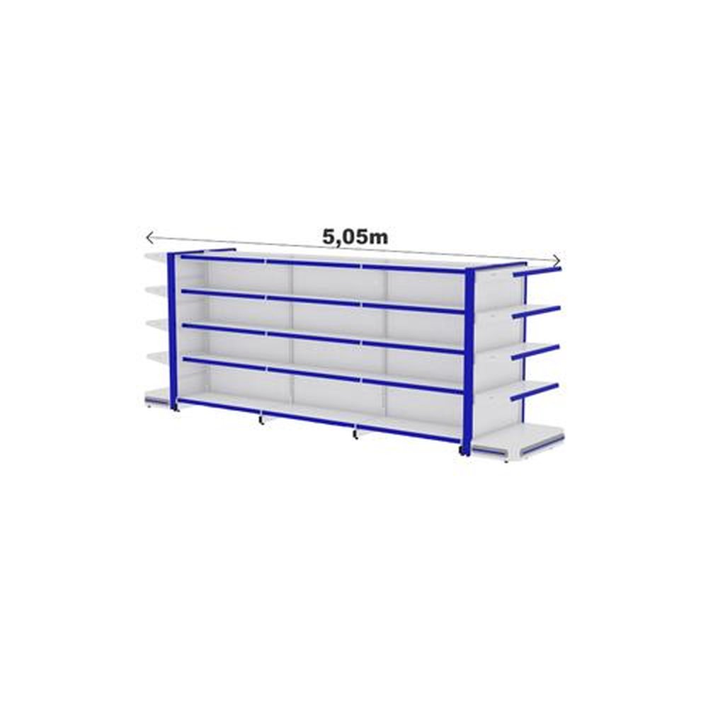 Combo Amapá Gôndola Gold Centro 1,75mX5,02mX0,80cm 1,00cm Com 30 Bandejas - Branco Com Azul