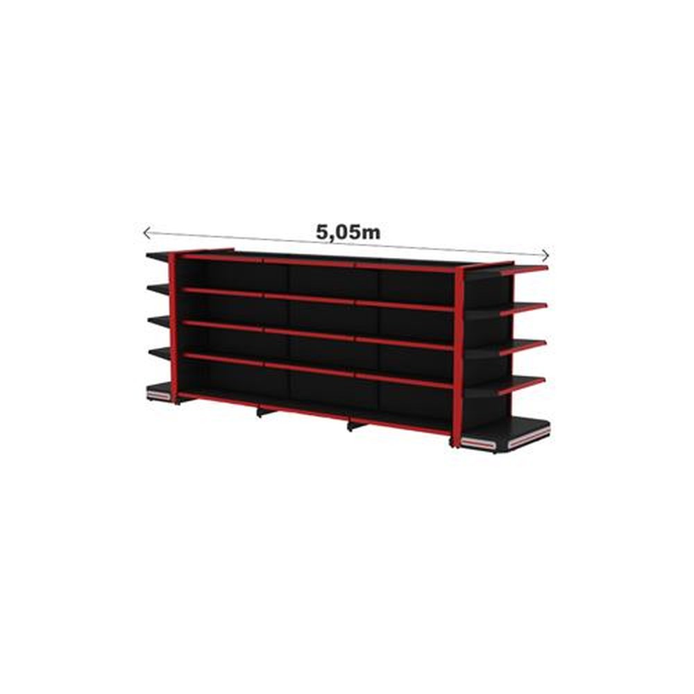 Combo Amapá Gôndola Gold Centro 1,75mX5,02mX0,80cm 1,00cm Com 30 Bandejas - Preto Com Vermelho