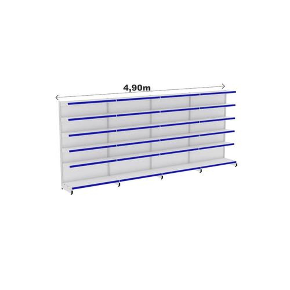 Combo Amapá Gôndola Gold Parede 2,03mX4,86mX0,40cm 0,50cm Com 24 Bandejas - Branco Com Azul