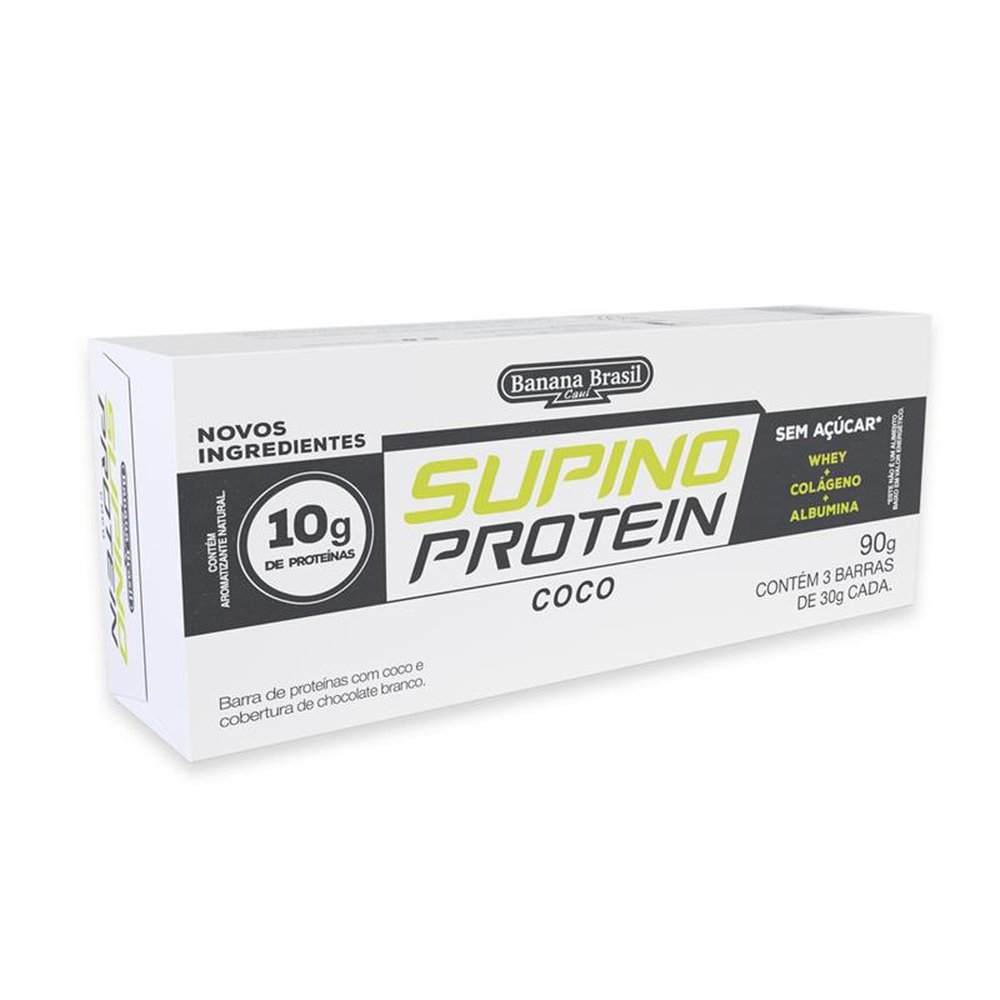 Barra de Proteinas - Supino Protein - Sabor Coco - Zero Calorias com Cobertura de Chocolate Branco 30g - Pack com 3 unidades - Cx c/ 30 Pack