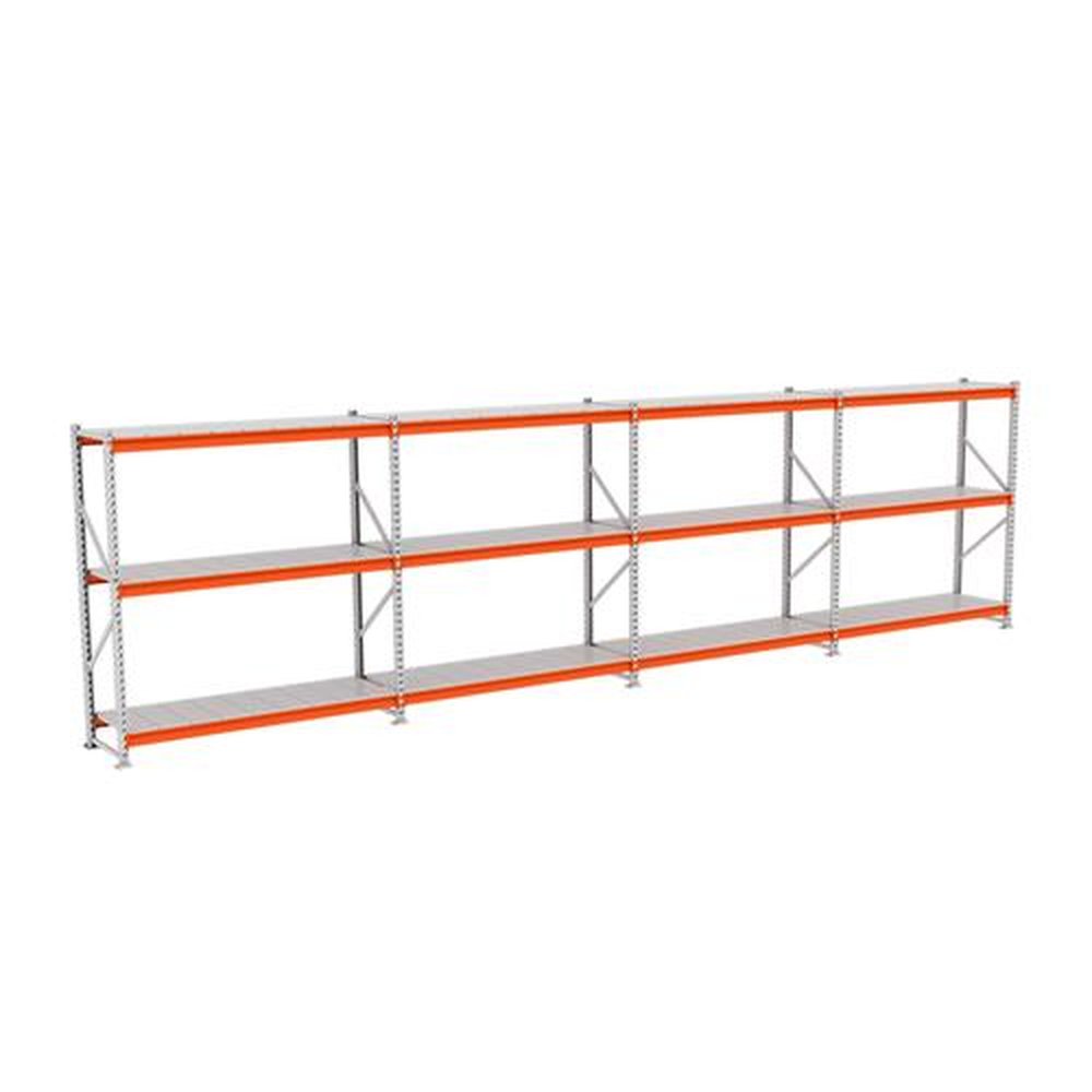 Mini Porta Palete 250Kg Combo Inicial E Continuação 2,00m X 7,25m X 0,60cm 12 Prateleiras Cinza Cristal Liso Com Laranja - Bandeja Chapa 23