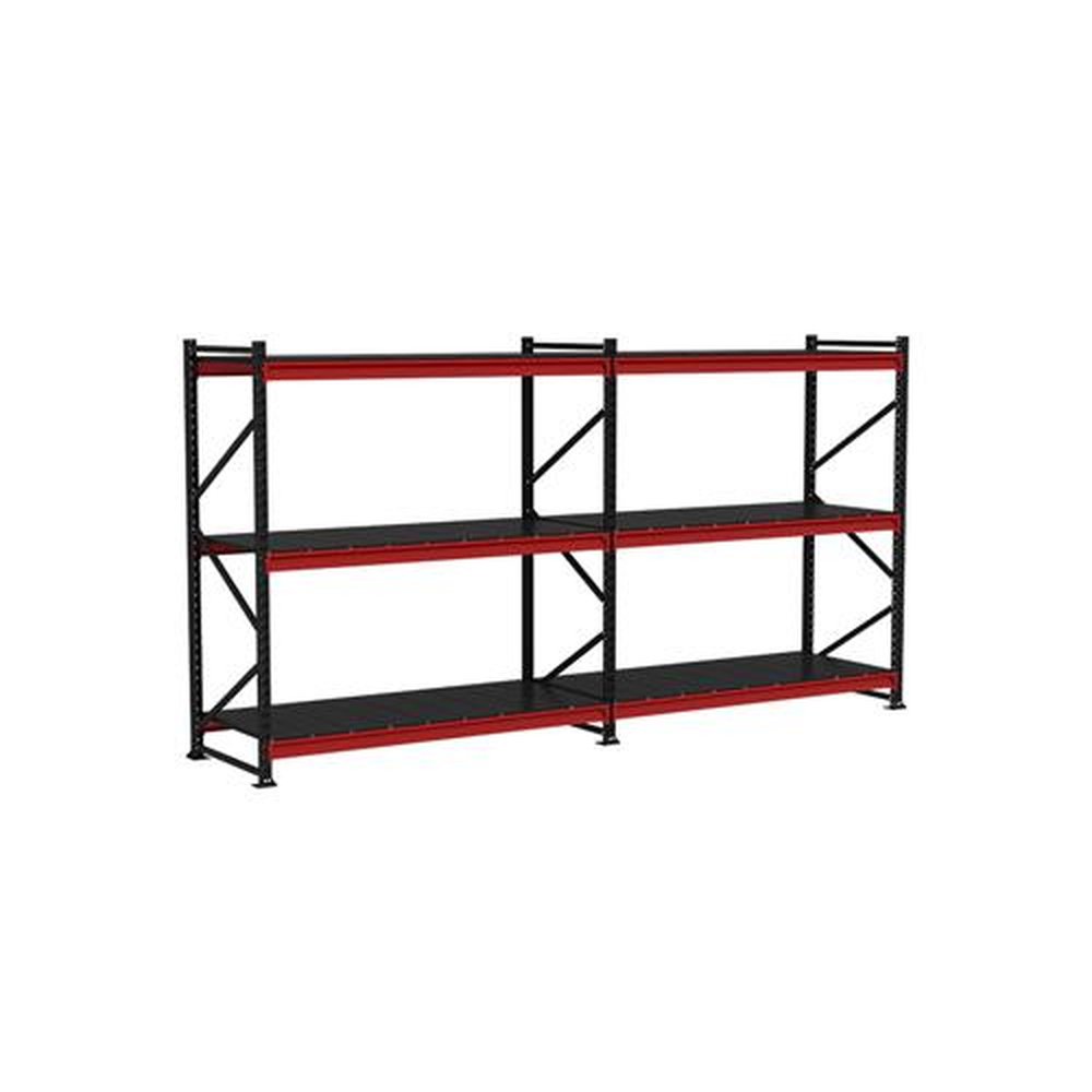 Mini Porta Palete 500 Kg Combo Inicial E Continuação 2,00m X 3,65m X 0,80cm Com 6 Prateleiras Preto Com Vermelho Com Bandeja chapa 23