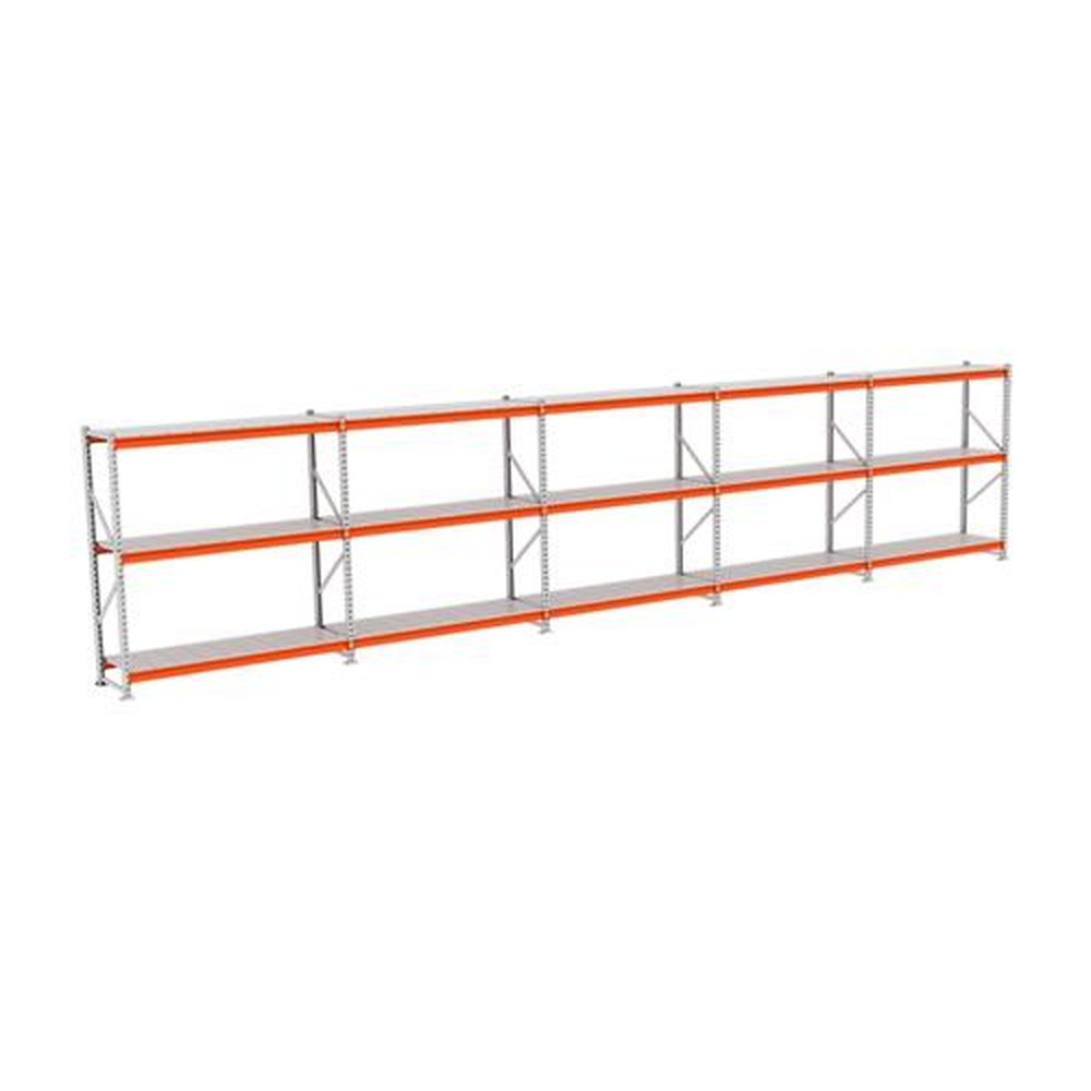 Mini Porta Palete 250Kg Combo Inicial E Continuação 2,00m X 9,05m X 0,60cm 15 Prateleiras Cinza Cristal Liso Com Laranja - Bandeja chapa 23