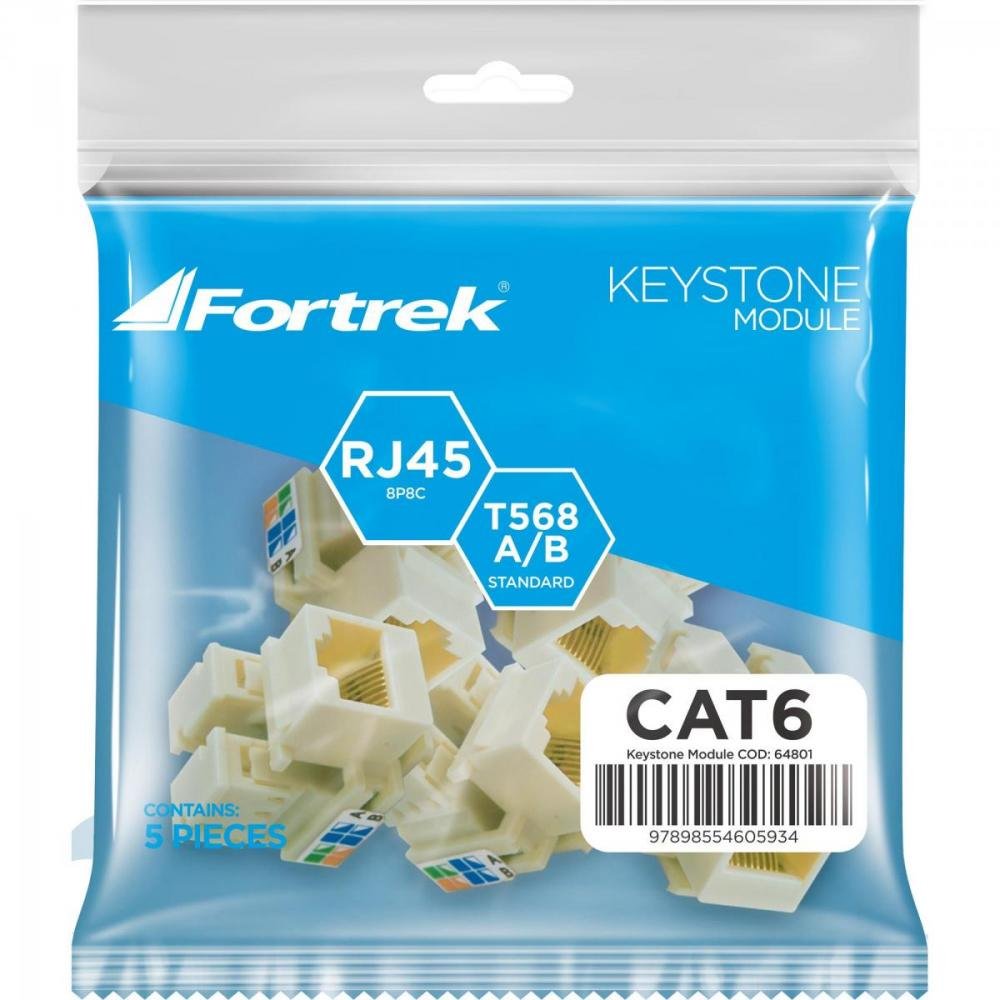 Tomada Keystone RJ45 Fêmea CAT6 KS112 FORTREK Un.Venda: MVA/5