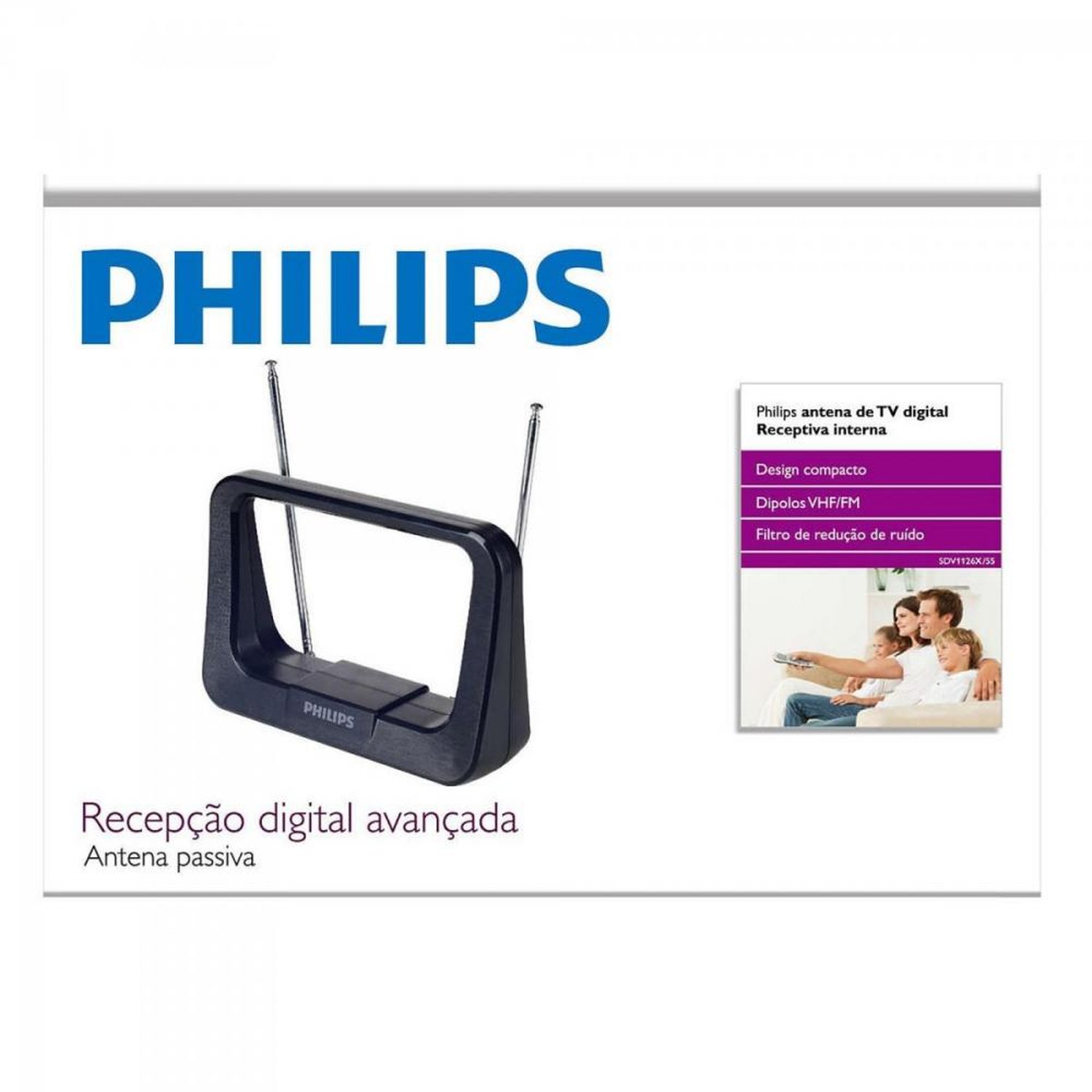 Antena Digital Interna HDTV/UHF/VHF/FM SDV1126X/55 Preta PHILIPS Un.Venda: PC/1