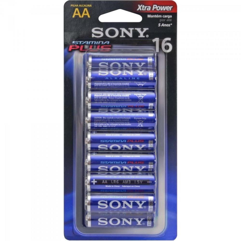Pilha Alcalina 16 AA Stamina Plus AM3-B16D (Caixa c/512 pilhas)(Cartela c/16 pilhas) SONY Un.Venda: CX/512
