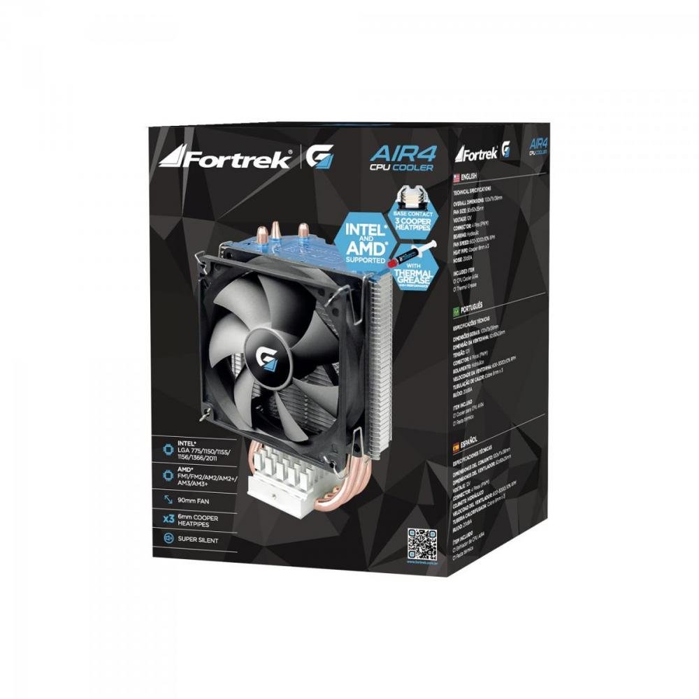 Cooler Para CPU 100x71x136mm AIR4 Preto FORTREK Un.Venda: PC/1