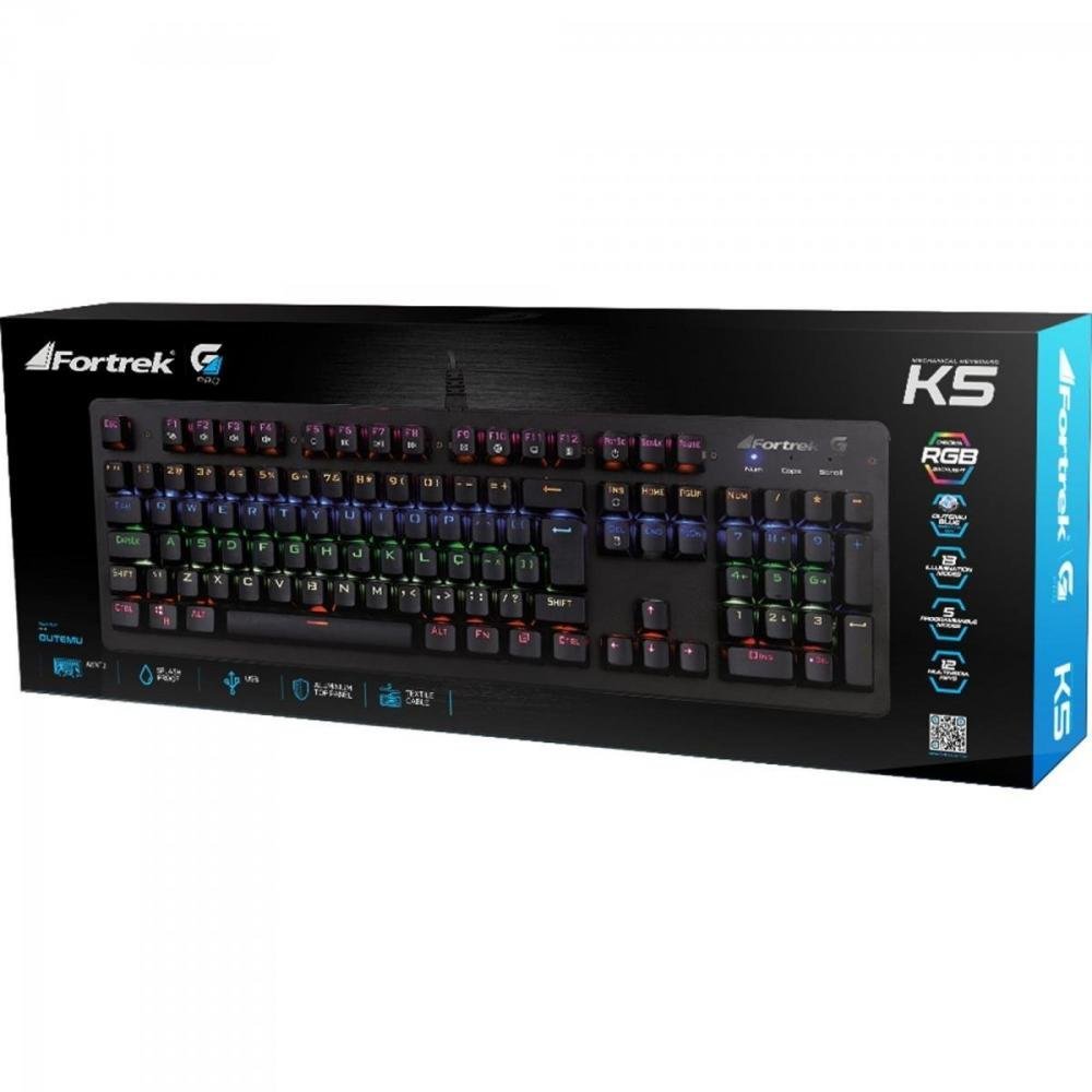 Teclado Gamer Mecânico K5 RGB Preto FORTREK Un.Venda: PC/1