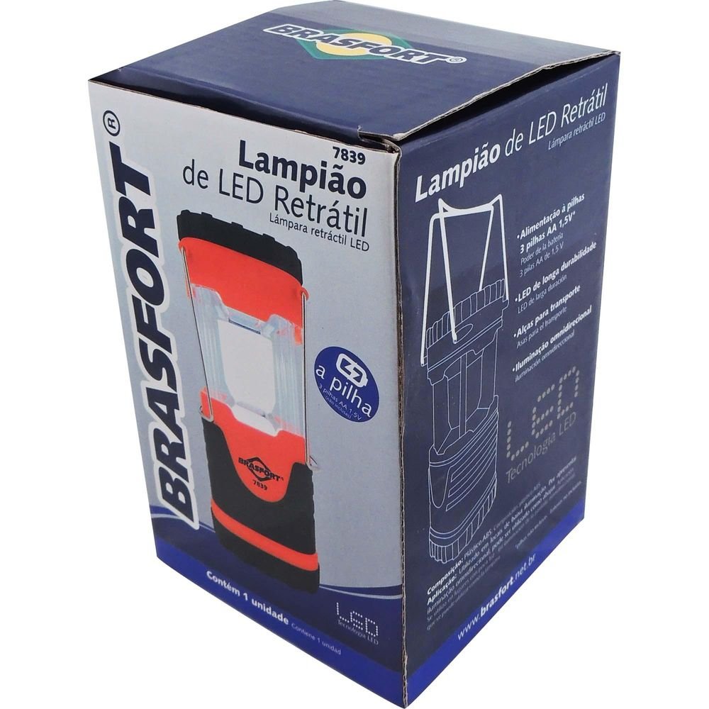 Lampião Retrátil LED Vermelho/Preto BRASFORT Un.Venda: PC/1