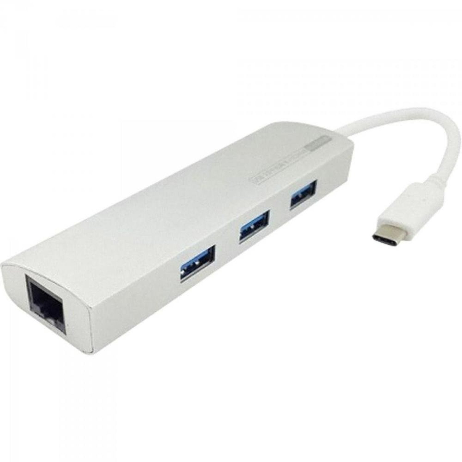 Cabo Adaptador USB Tipo C Macho Para 3 X USB 3.0 Femea e 1 X RJ45 Femea ADAP 0055 Branca STORM Un.V