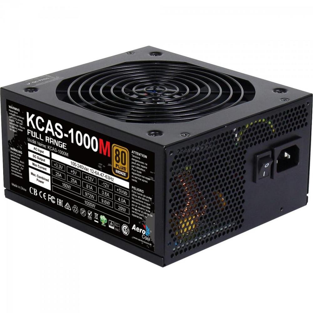 Fonte ATX KCAS 1000W Semi Modular Full Range 80 Plus Bronze PFC Ativo AEROCOOL Un.Venda: PC/1