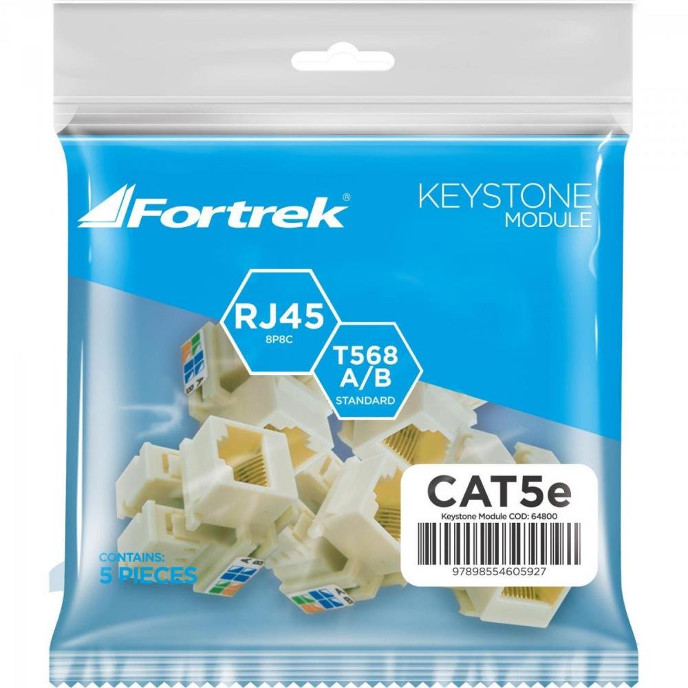 Tomada Keystone RJ45 Fêmea CAT5E KS101 FORTREK Un.Venda: MVA/5