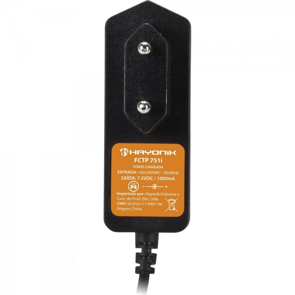 Fonte Chaveada 7,5VDC 1A 7,5W P4 C+ FCTP751I Bivolt HAYONIK
