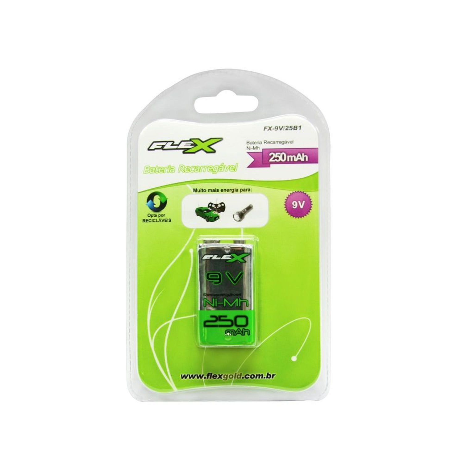 Bateria Recarregável 9V FX9V25B1 FLEX Un.Venda: PC/1