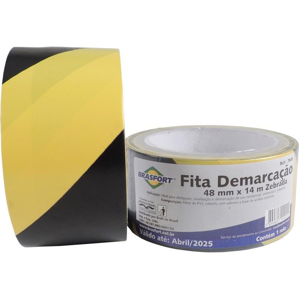 Fita Demarcação de Solo 48mm X 14m Preta/Amarela BRASFORT Un.Venda: PC/1