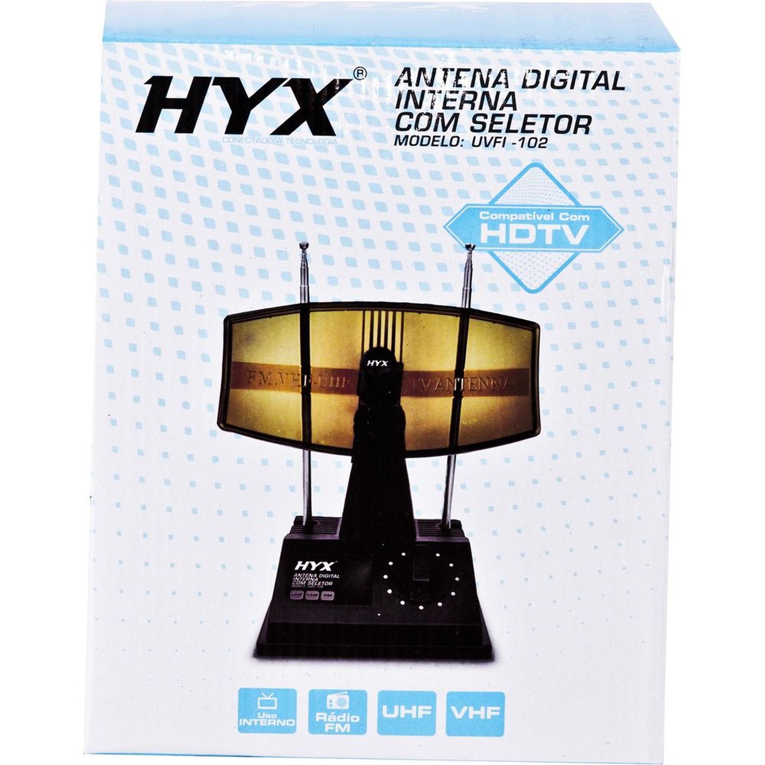 Antena Digital HDTV/UHF/VHF/FM Interna UVFI-102 Preta HYX Un.Venda: PC/1